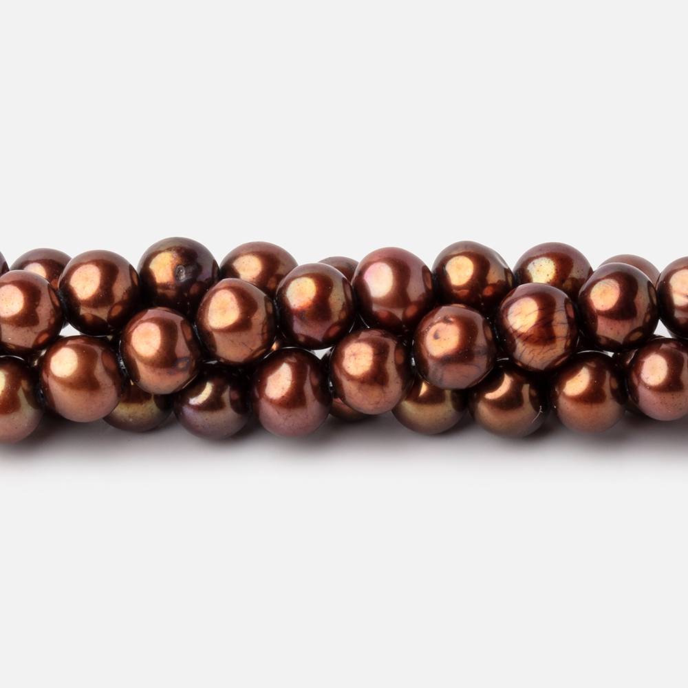 6x5mm Reddish Brown Side Drilled Off Round Freshwater Pearls 16 inch 76 pieces - Beadsofcambay.com