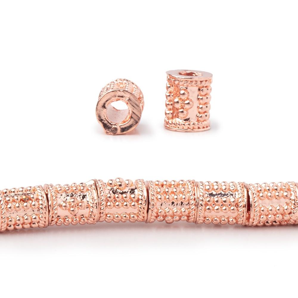 6x5mm Rose Gold Plated Copper Miligrain Dotted Tube Beads 8 inch 33 pieces - Beadsofcambay.com