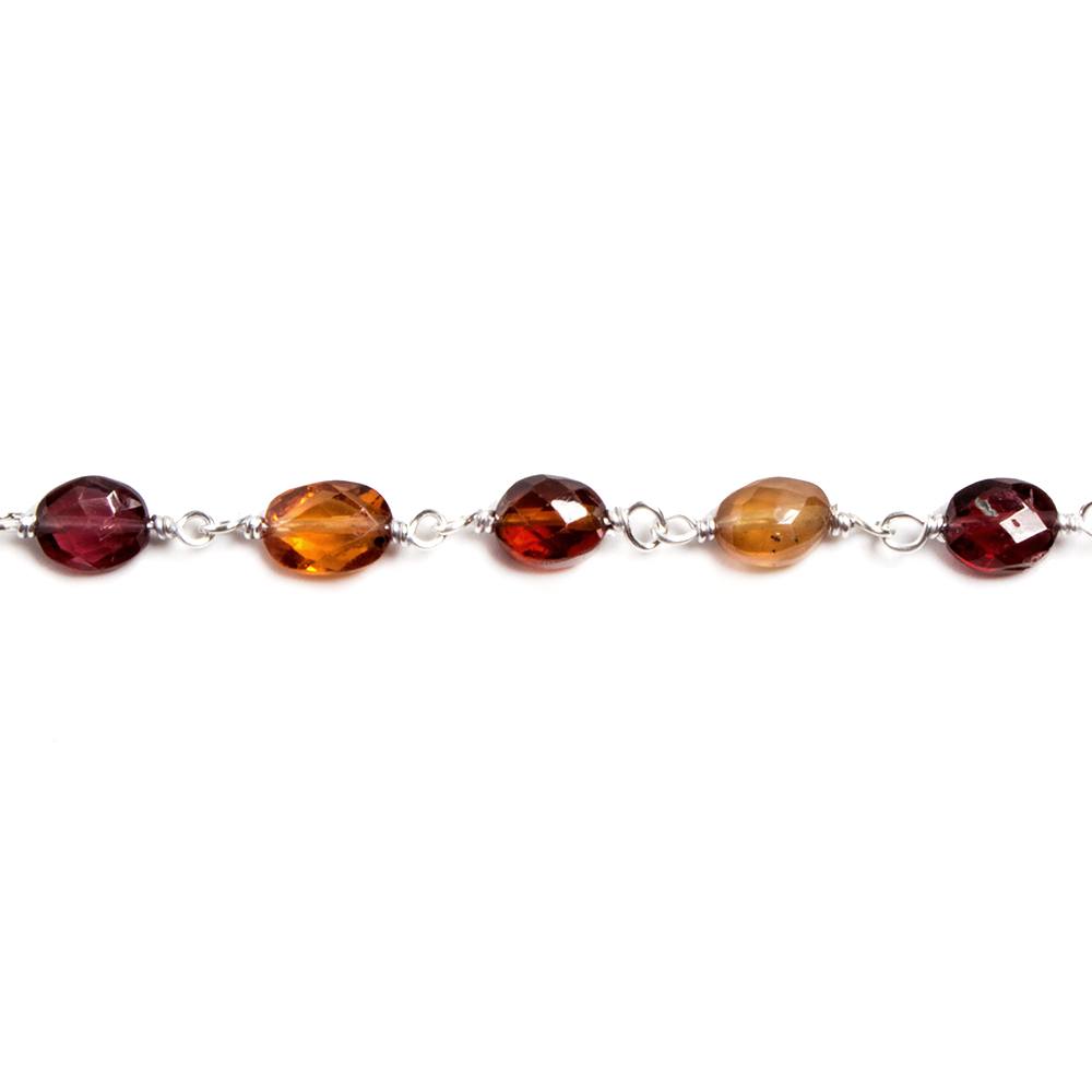 6x5mm Spessertite Garnet faceted oval .925 Silver Chain by the foot 28 pcs - Beadsofcambay.com