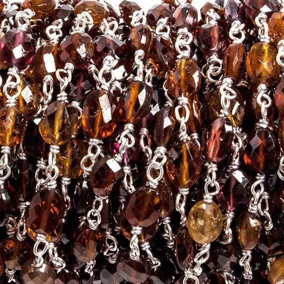6x5mm Spessertite Garnet faceted oval .925 Silver Chain by the foot 28 pcs - Beadsofcambay.com