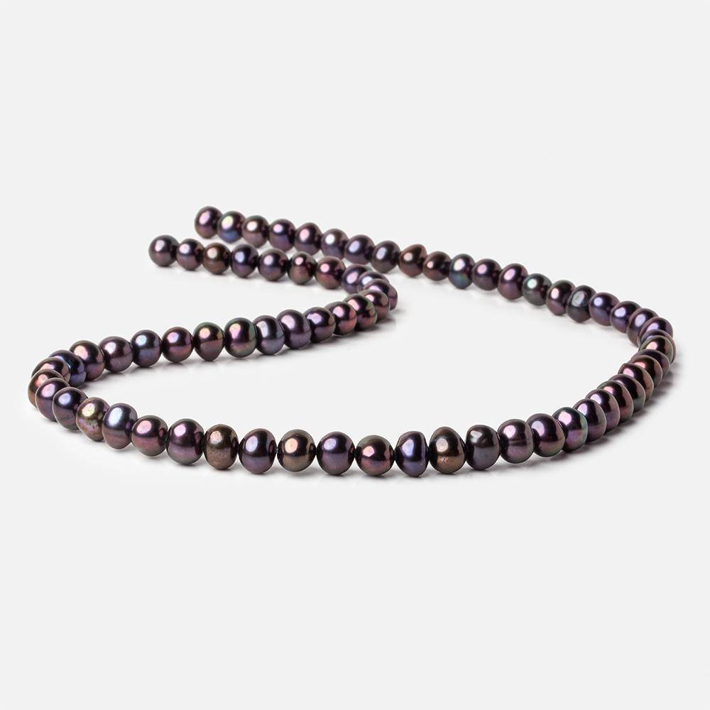 6x5mm Violet Peacock Off Round Side Drilled Freshwater Pearls 15 inch 71 pieces - Beadsofcambay.com