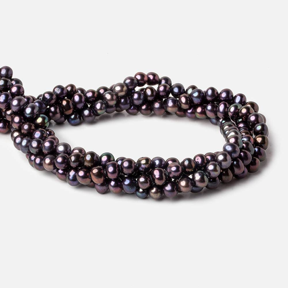 6x5mm Violet Peacock Off Round Side Drilled Freshwater Pearls 15 inch 71 pieces - Beadsofcambay.com