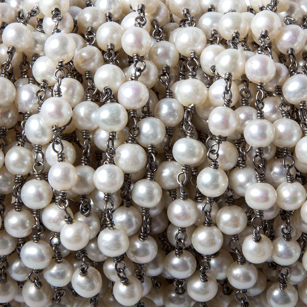6x5mm White Off Round Pearl Black Gold .925 Silver Chain by the foot 25 pieces - Beadsofcambay.com