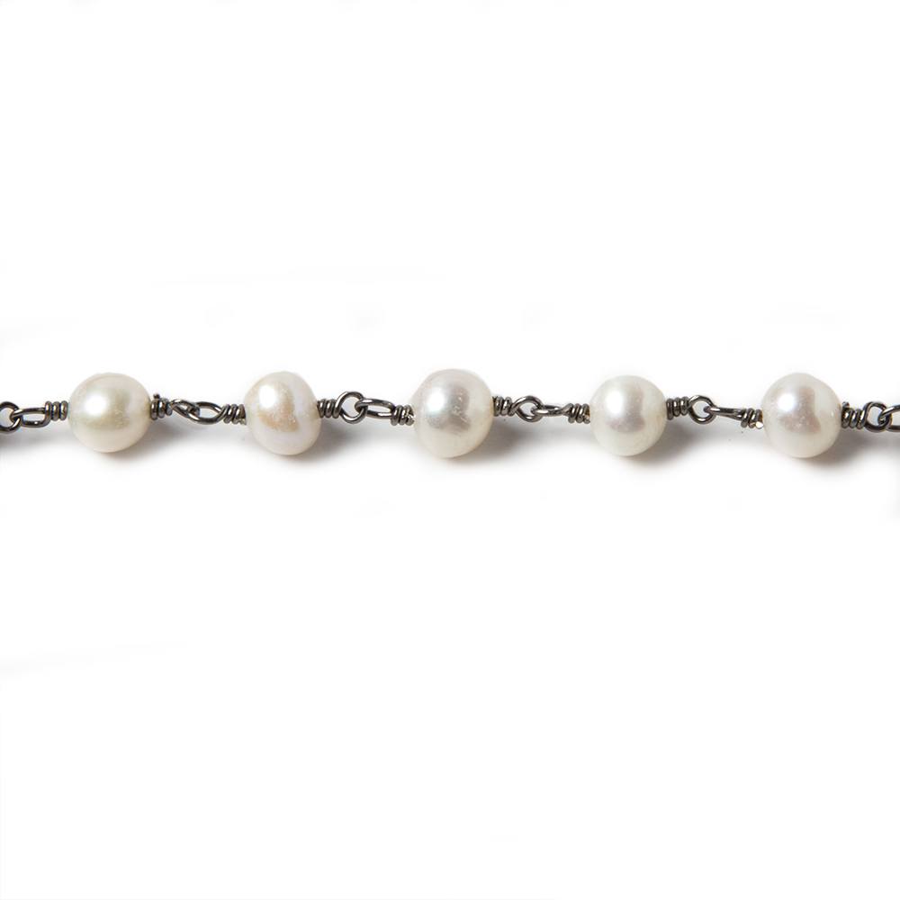 6x5mm White Off Round Pearl Black Gold .925 Silver Chain by the foot 25 pieces - Beadsofcambay.com