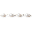 6x5mm White Oval Freshwater Pearls on .925 Silver Chain - Beadsofcambay.com