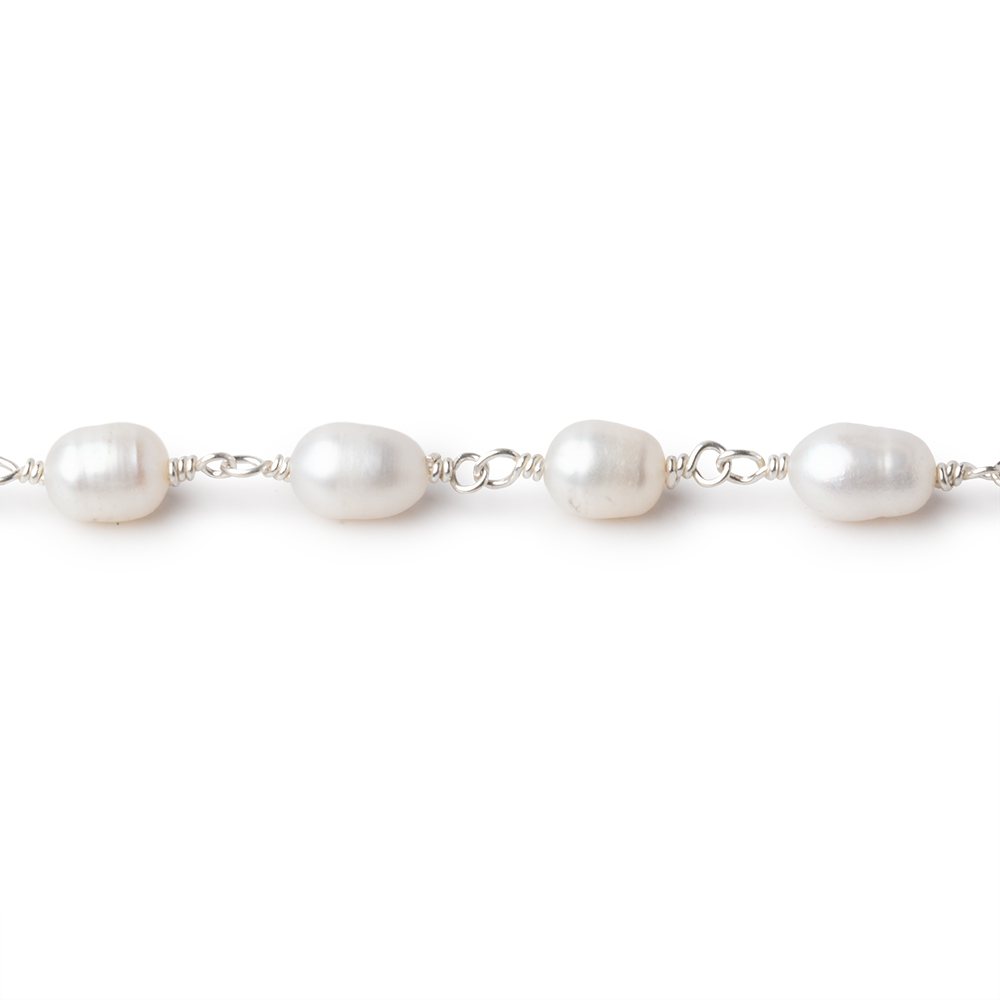 6x5mm White Oval Freshwater Pearls on .925 Silver Chain - Beadsofcambay.com