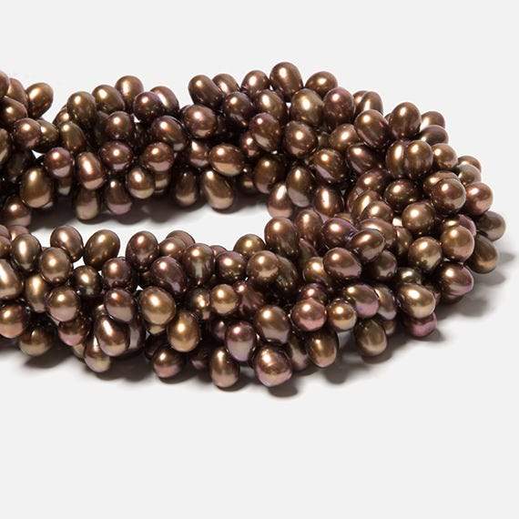 6x5x10x6mm Copper Brown Top Drilled Oval Freshwater Pearls 16 inch 77 pcs - Beadsofcambay.com
