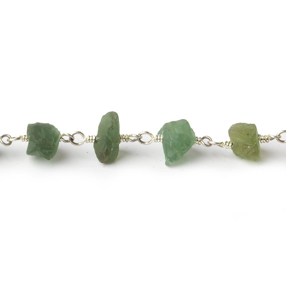 6x6-10x7mm Matte Green Apatite Chips Silver plated Chain by the foot 28 pieces - Beadsofcambay.com