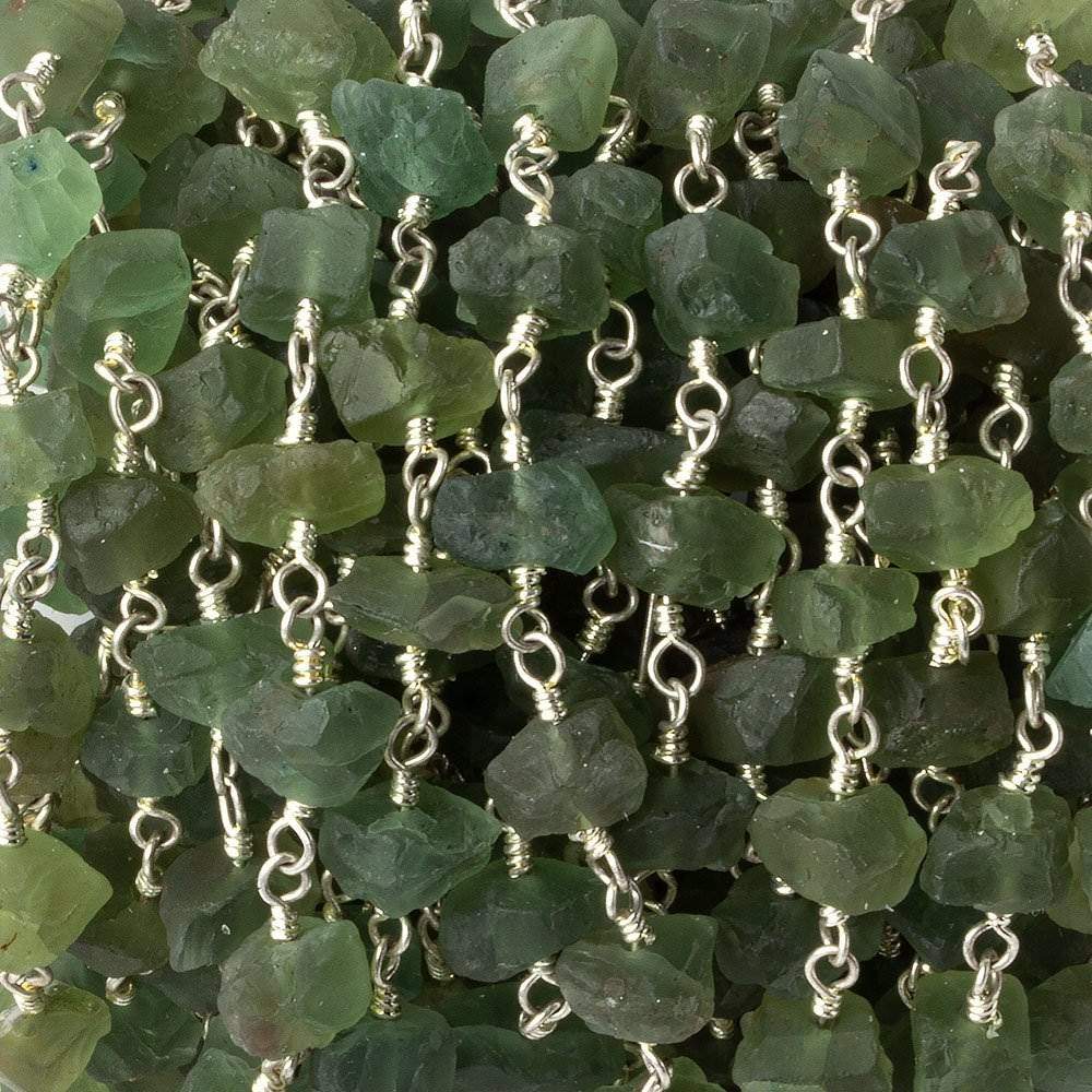 6x6-10x7mm Matte Green Apatite Chips Silver plated Chain by the foot 28 pieces - Beadsofcambay.com