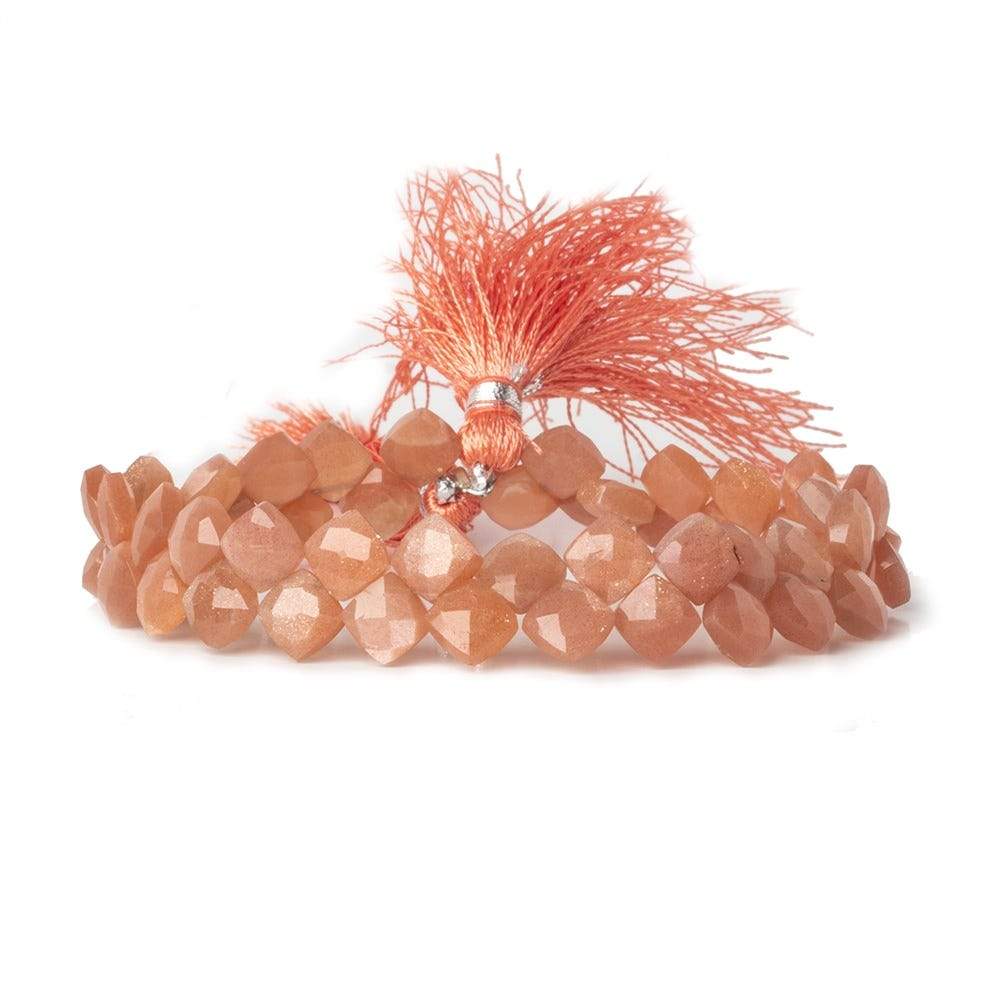 6x6-6.5x6.5mm Dark Angel Skin Peach Moonstone faceted pillow beads 7.5 inch 50 pieces A - Beadsofcambay.com