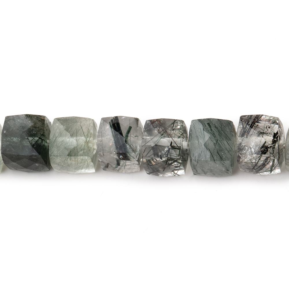 6x6-6.5x6.5mm Green Tourmalinated Quartz faceted cubes 8 inch 33 beads AA - Beadsofcambay.com