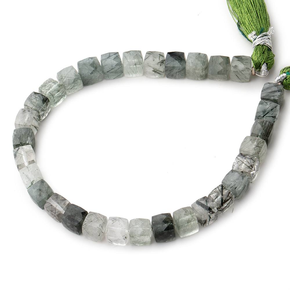 6x6-6.5x6.5mm Green Tourmalinated Quartz faceted cubes 8 inch 33 beads AA - Beadsofcambay.com