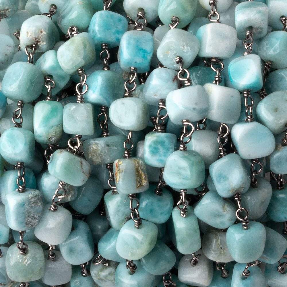 6x6-6x8mm Larimar plain nugget Black Gold plated .925 Silver chain by the foot 26 pcs - Beadsofcambay.com