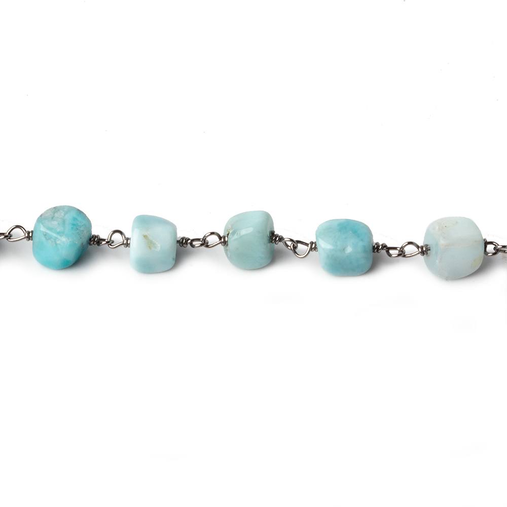 6x6-6x8mm Larimar plain nugget Black Gold plated .925 Silver chain by the foot 26 pcs - Beadsofcambay.com