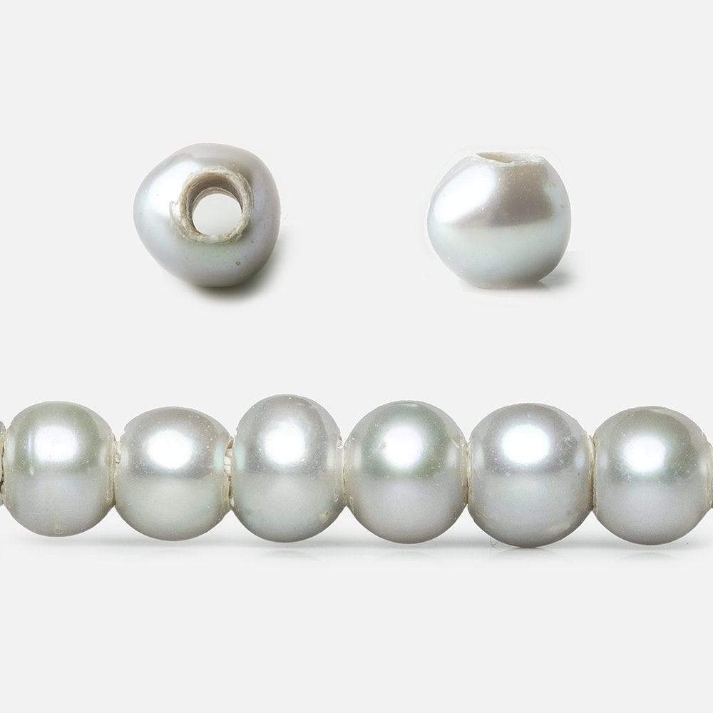 6x6-7x6mm True Silver Large Hole Off Round Freshwater Pearls 16 inch 75 pieces - Beadsofcambay.com