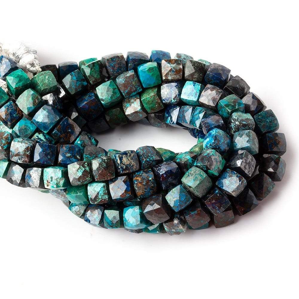 6x6-7x7mm Chrysocolla faceted cubes 8 inch 30 beads AA - Beadsofcambay.com