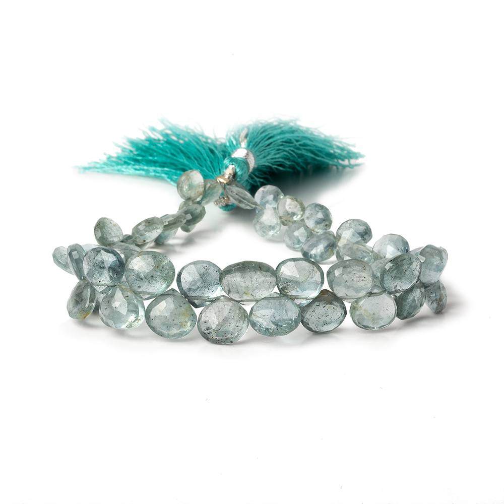 6x6-7x7mm Moss Aquamarine Faceted Heart Beads 8 inch 58 pieces - Beadsofcambay.com