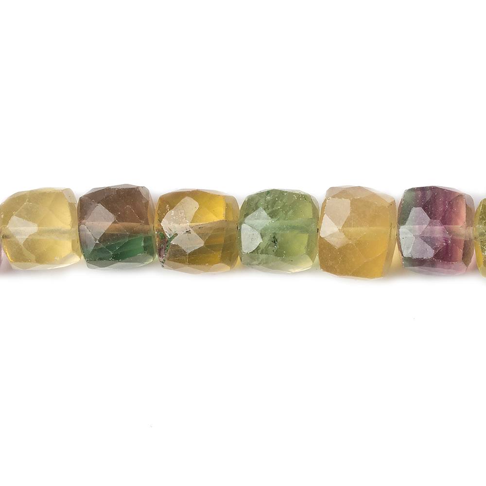 6x6-7x7mm Multi Color Fluorite Faceted Cubes 7.75 inch 30 pieces - Beadsofcambay.com