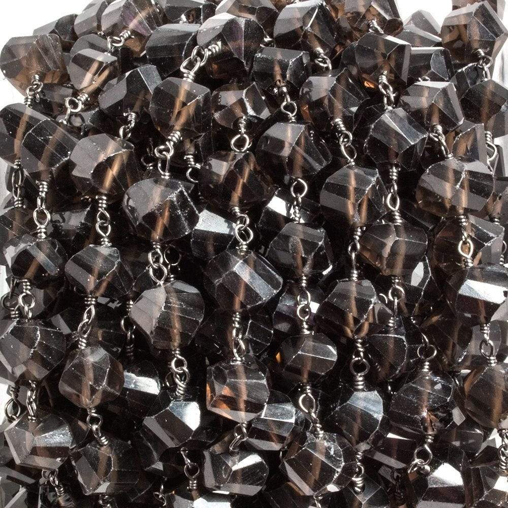 6x6-7x7mm Smoky Quartz Twist Cube Black Gold plated Chain by the foot 26 pcs - Beadsofcambay.com