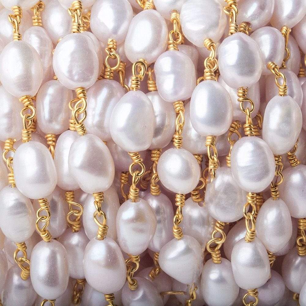 6x6-8x6mm Ballet Soft Pink Straight Drill Baroque Pearl Gold plated Chain by the foot - Beadsofcambay.com
