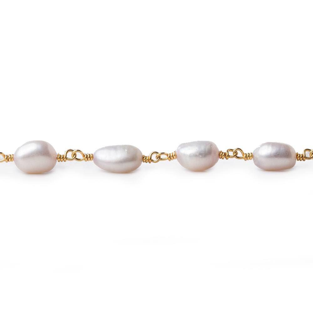 6x6-8x6mm Ballet Soft Pink Straight Drill Baroque Pearl Gold plated Chain by the foot - Beadsofcambay.com
