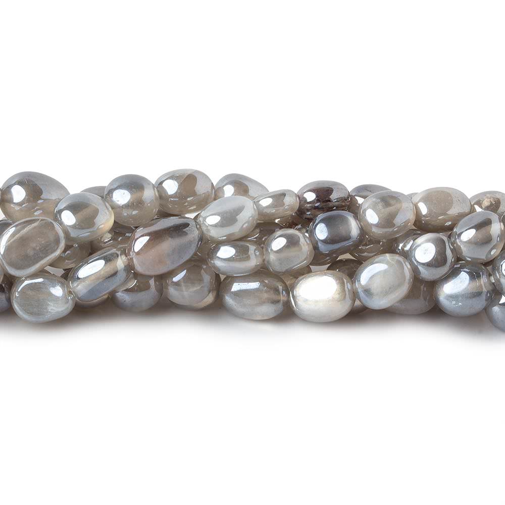 6x6-8x6mm Silver Mystic Platinum Grey Moonstone plain nuggets 16 inch 58 beads - Beadsofcambay.com