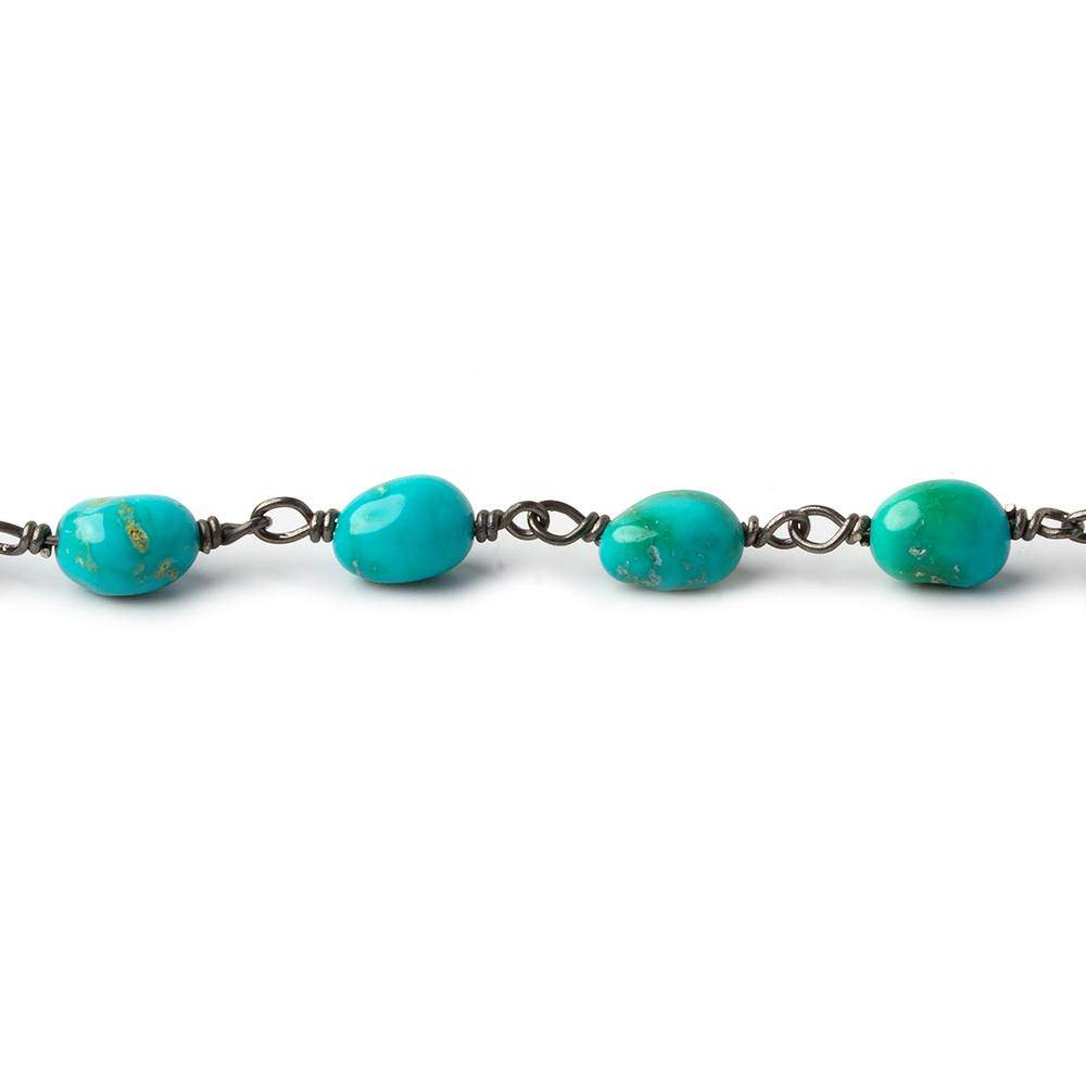 6x6-8x6mm Turquoise tumbled nugget Black Gold plated .925 Silver chain by the foot 24 pcs - Beadsofcambay.com