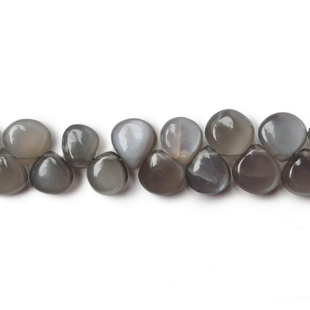 6x6-8x7mm Platinum Gray Moonstone Plain Pear & Heart Beads 8 inch 55 pieces A - Beadsofcambay.com