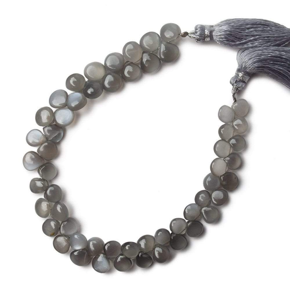 6x6-8x7mm Platinum Gray Moonstone Plain Pear & Heart Beads 8 inch 55 pieces A - Beadsofcambay.com