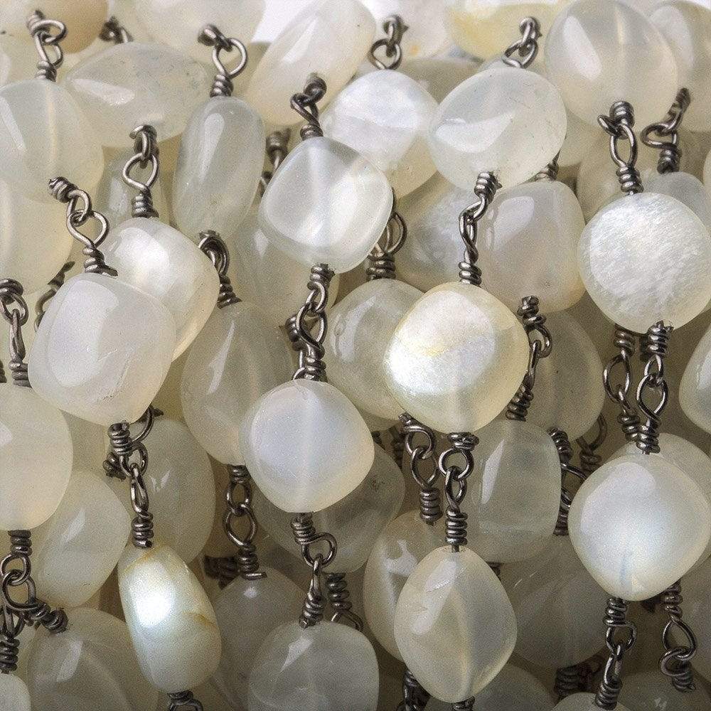 6x6-9x6mm Beige Moonstone plain nugget Black Gold plated Chain by the foot - Beadsofcambay.com