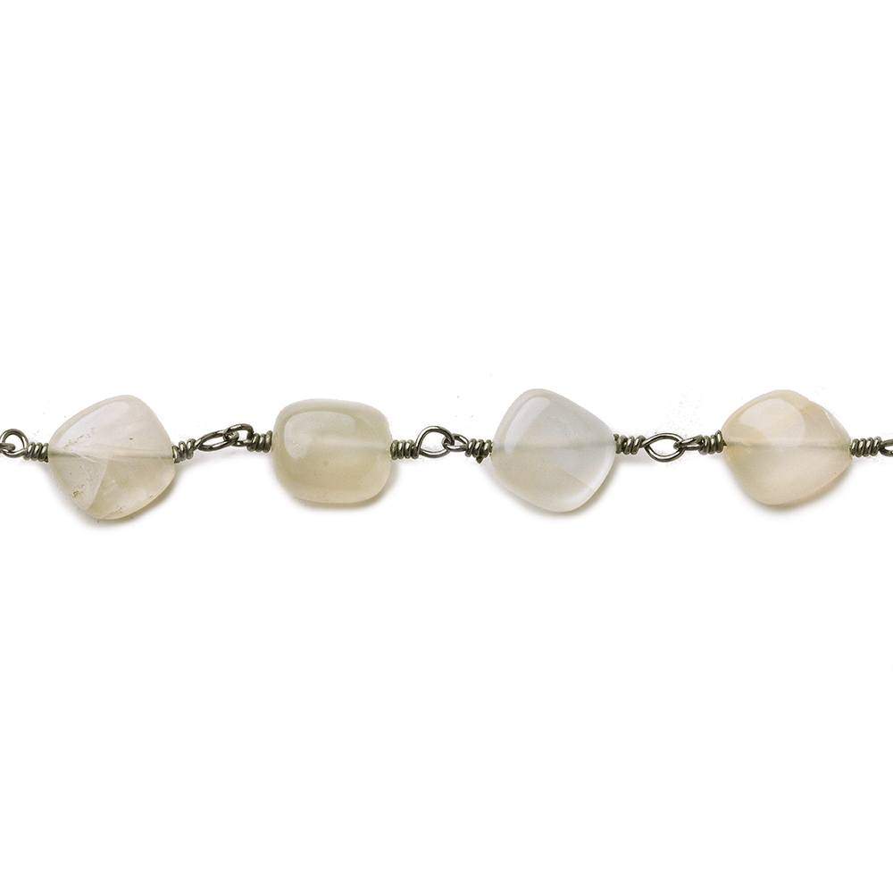 6x6-9x6mm Beige Moonstone plain nugget Black Gold plated Chain by the foot - Beadsofcambay.com