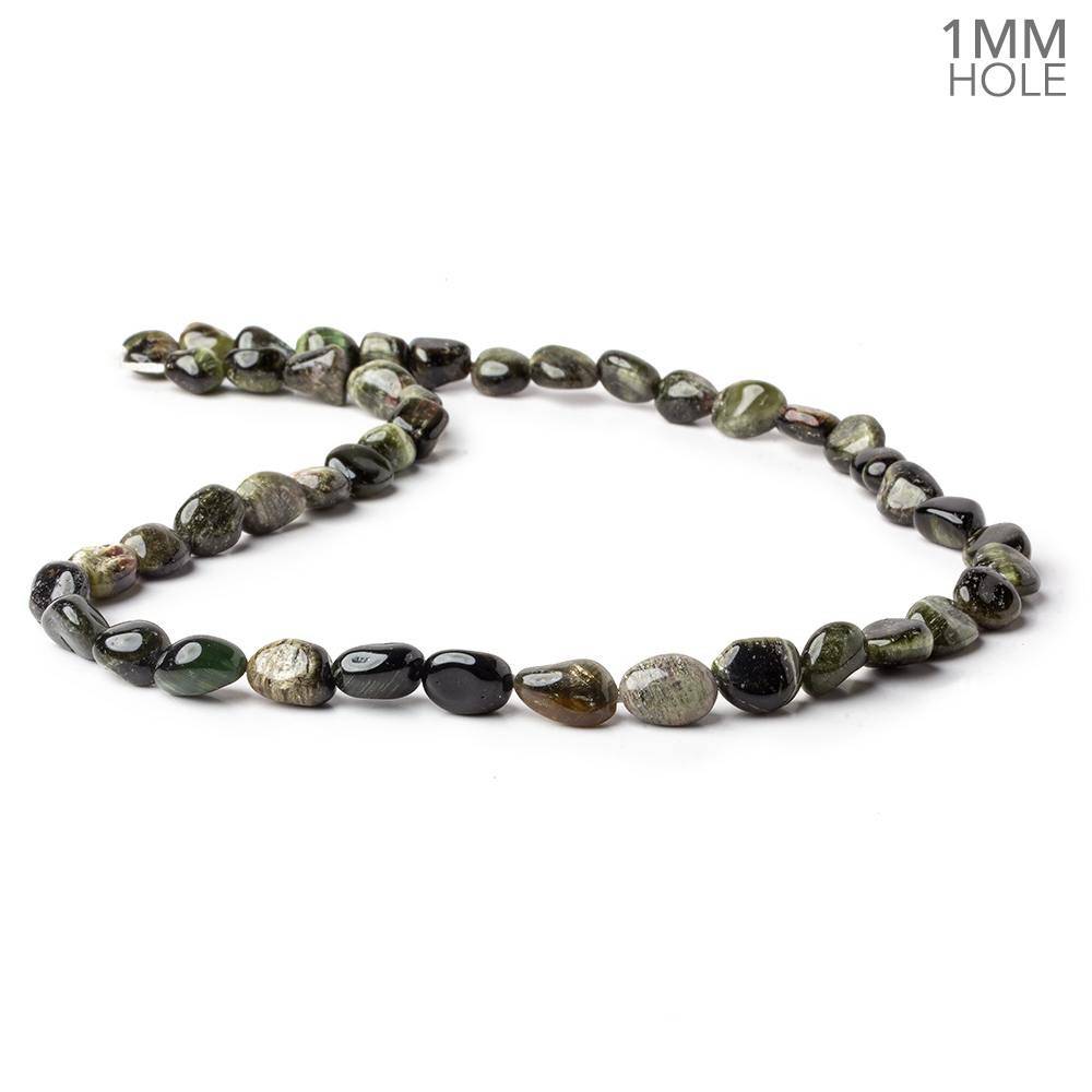 6x6-9x7mm Cat's Eye Tourmaline 1mm large hole plain nuggets 16 inch 45 beads - Beadsofcambay.com