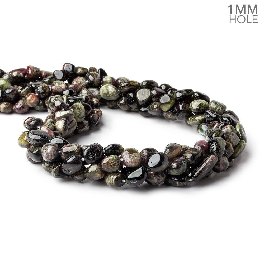 6x6-9x7mm Cat's Eye Tourmaline 1mm large hole plain nuggets 16 inch 45 beads - Beadsofcambay.com