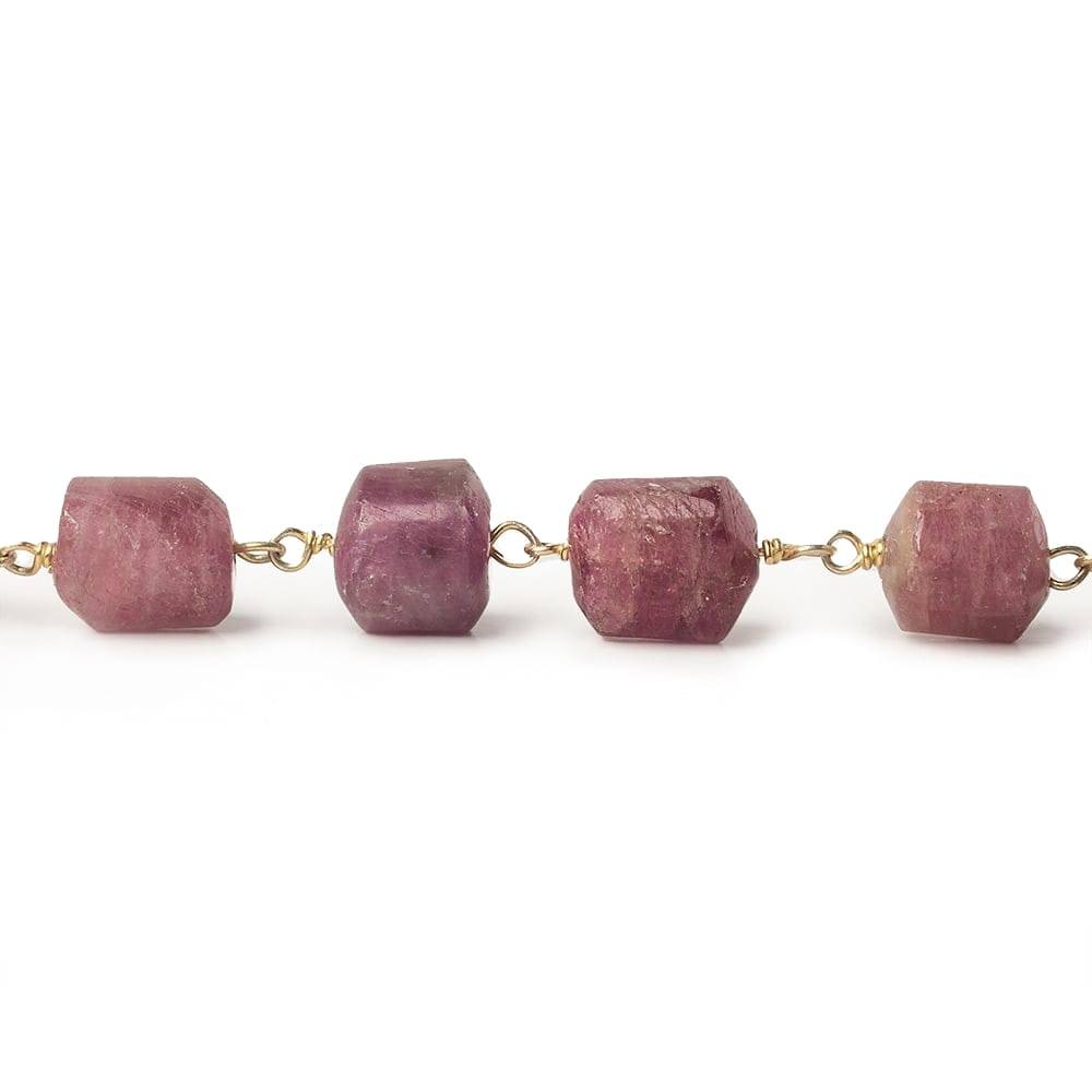 6x6-9x7mm Rubellite Tourmaline Plain Cylinder Tube Vermeil Chain - Beadsofcambay.com