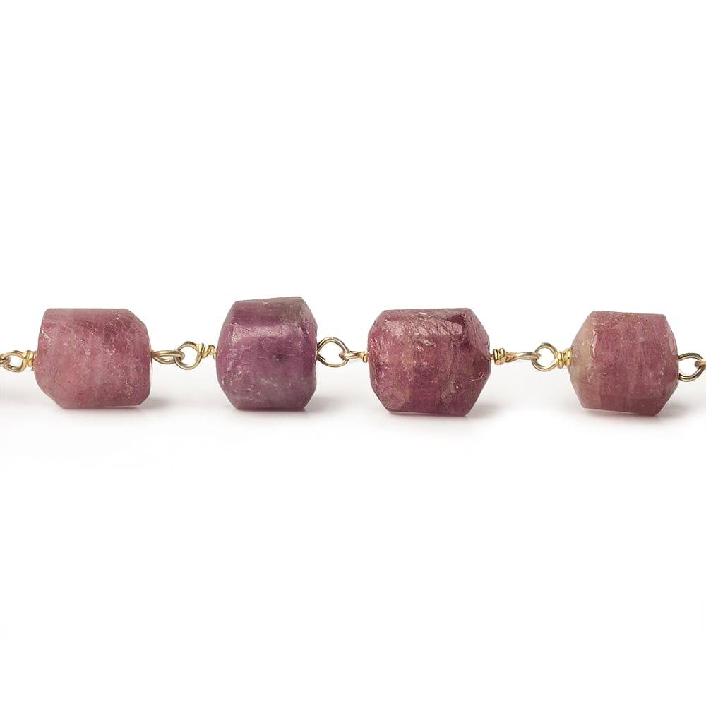 6x6-9x7mm Rubelite Tourmaline Plain Cylinder Tube Vermeil Chain by the foot 25 pieces - Beadsofcambay.com