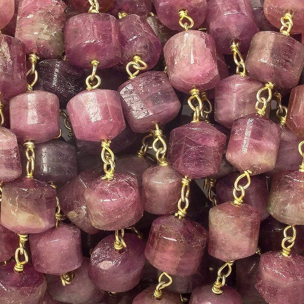 6x6-9x7mm Rubelite Tourmaline Plain Cylinder Tube Vermeil Chain by the foot 25 pieces - Beadsofcambay.com