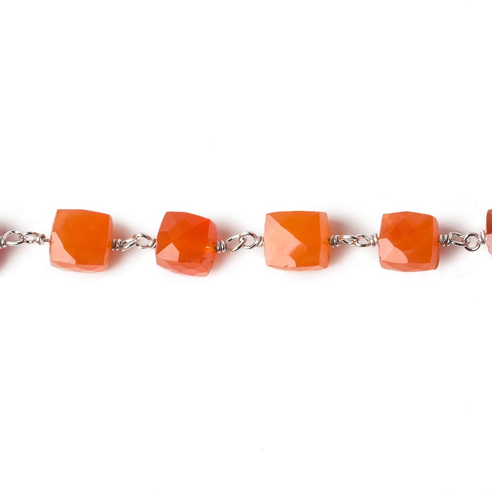 6x6mm Carnelian faceted cube Silver .925 Chain by the foot 26 pcs - Beadsofcambay.com