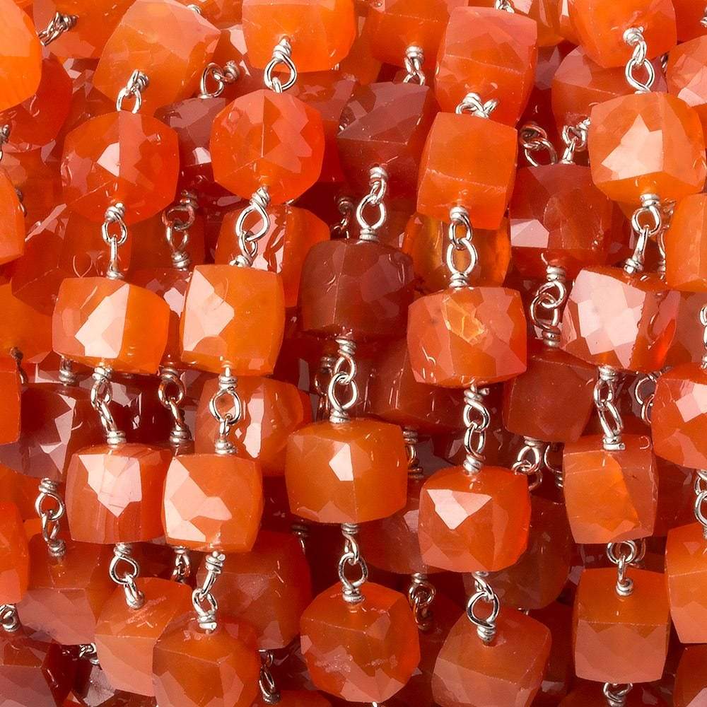 6x6mm Carnelian faceted cube Silver .925 Chain by the foot 26 pcs - Beadsofcambay.com