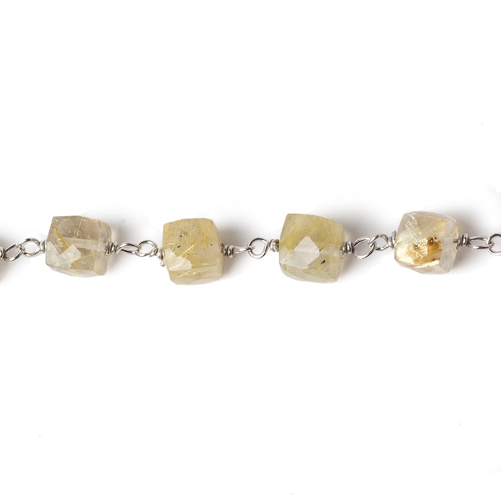 6x6mm Golden Rutilated Quartz cube Silver .925 Chain by the foot 25 pcs - Beadsofcambay.com