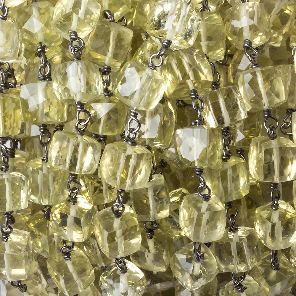 6x6mm Lemon Quartz faceted cube Black Gold plated .925 Silver Chain by the foot 26 pcs - Beadsofcambay.com