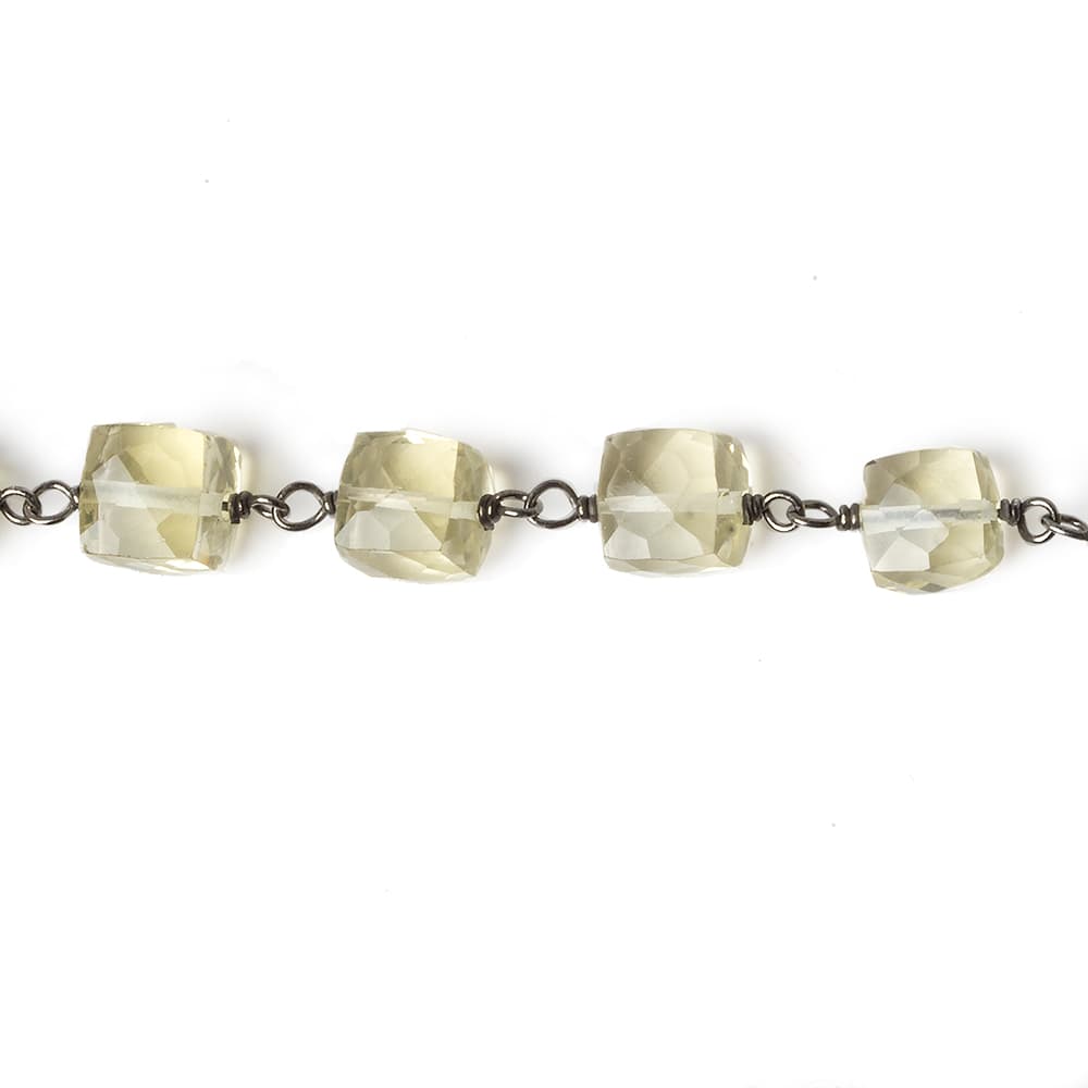 6x6mm Lemon Quartz faceted cube Black Gold plated .925 Silver Chain by the foot 26 pcs - Beadsofcambay.com