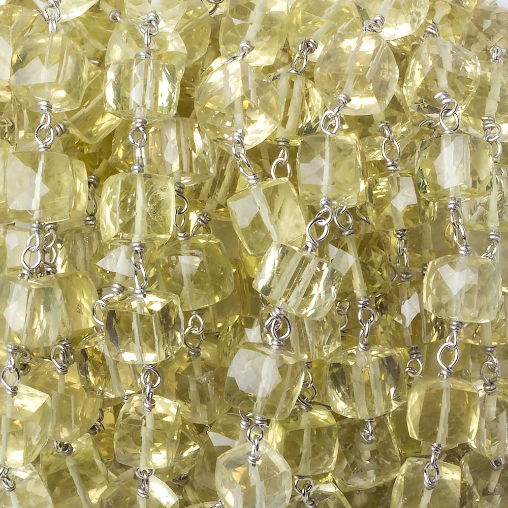 6x6mm Lemon Quartz faceted cube Silver .925 Chain by the foot 26 pcs - Beadsofcambay.com
