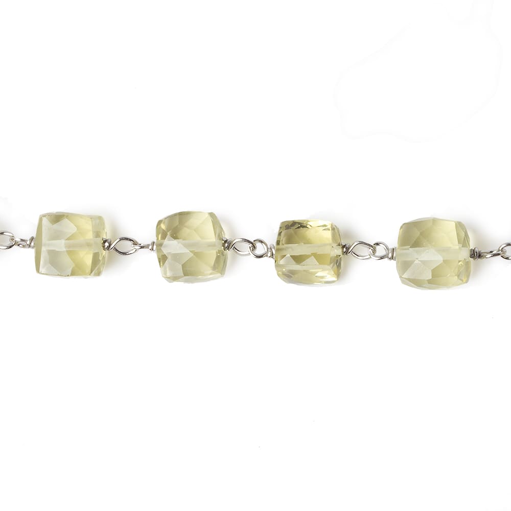 6x6mm Lemon Quartz faceted cube Silver .925 Chain by the foot 26 pcs - Beadsofcambay.com