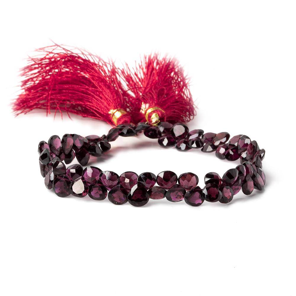 6x6mm Rhodolite Garnet Bevel & Pavilion Faceted Hearts 8 inch 72 Beads AAA - Beadsofcambay.com