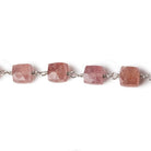 6x6mm Strawberry Quartz faceted cube Silver .925 Chain by the foot 26 pcs - Beadsofcambay.com