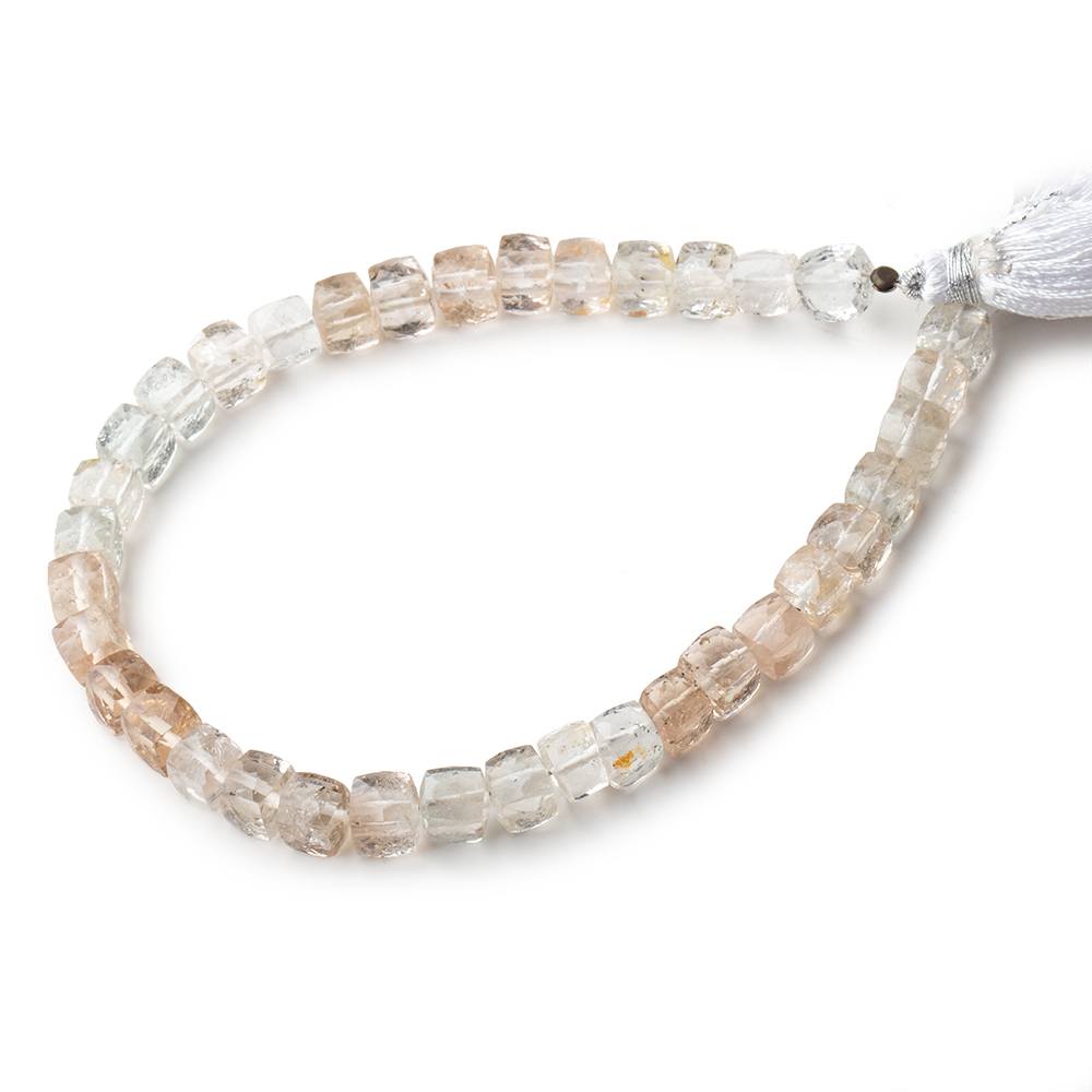 6x6mm White & Imperial Topaz faceted cube beads 8 inch 36 pieces - Beadsofcambay.com