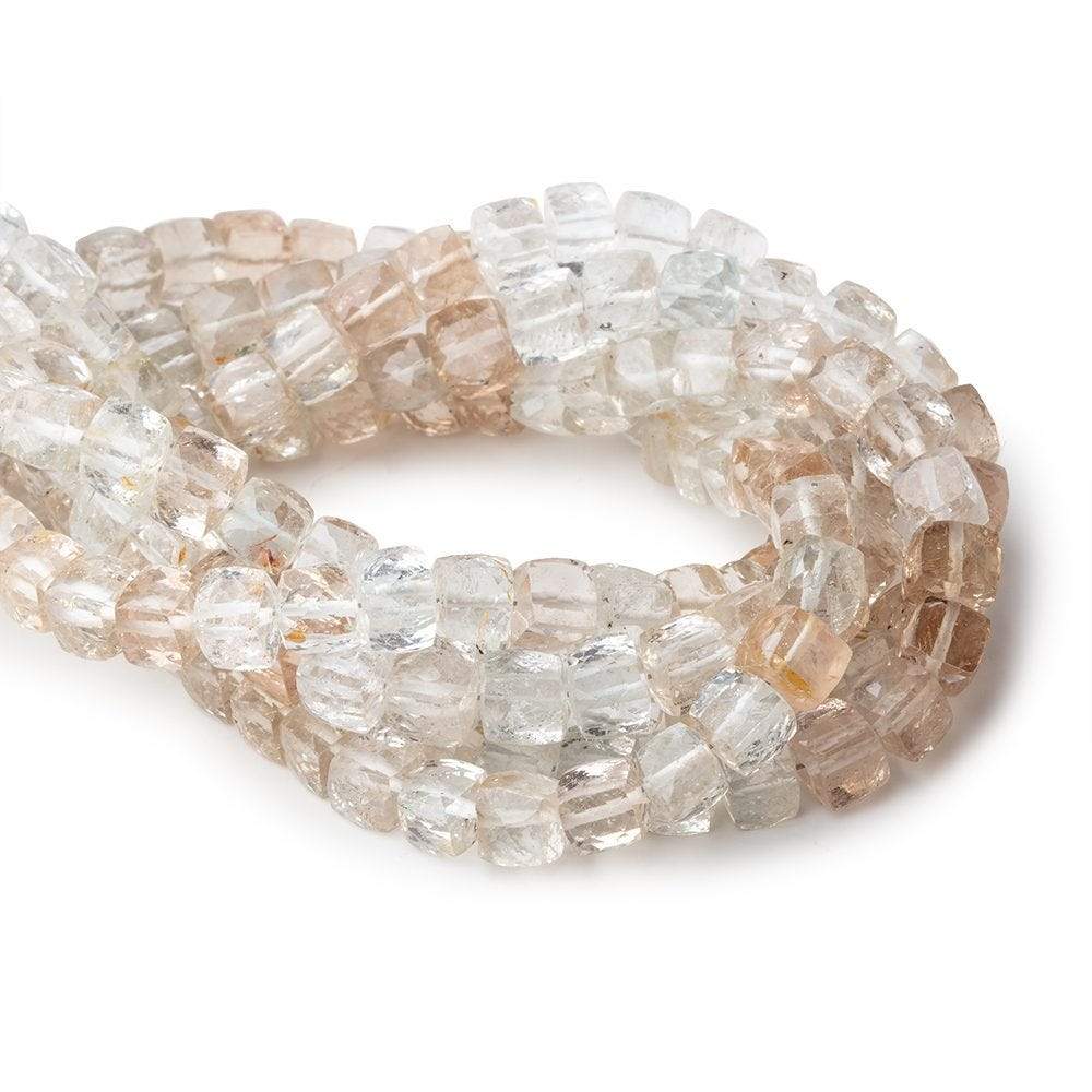 6x6mm White & Imperial Topaz faceted cube beads 8 inch 36 pieces - Beadsofcambay.com