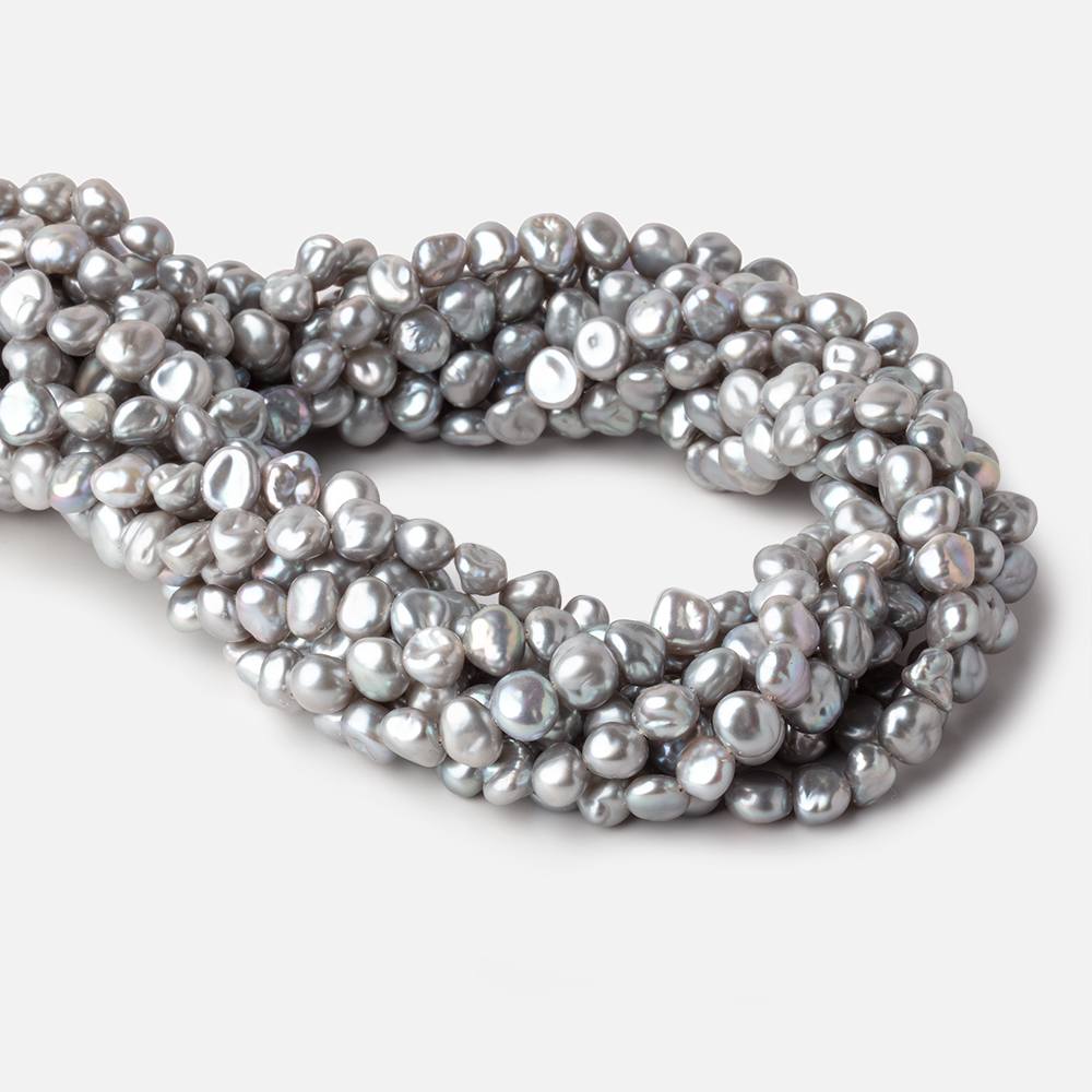 6x7-7x8mm Silver Keshi Side Drilled Freshwater Pearl Beads 16 inch 65 pieces - Beadsofcambay.com