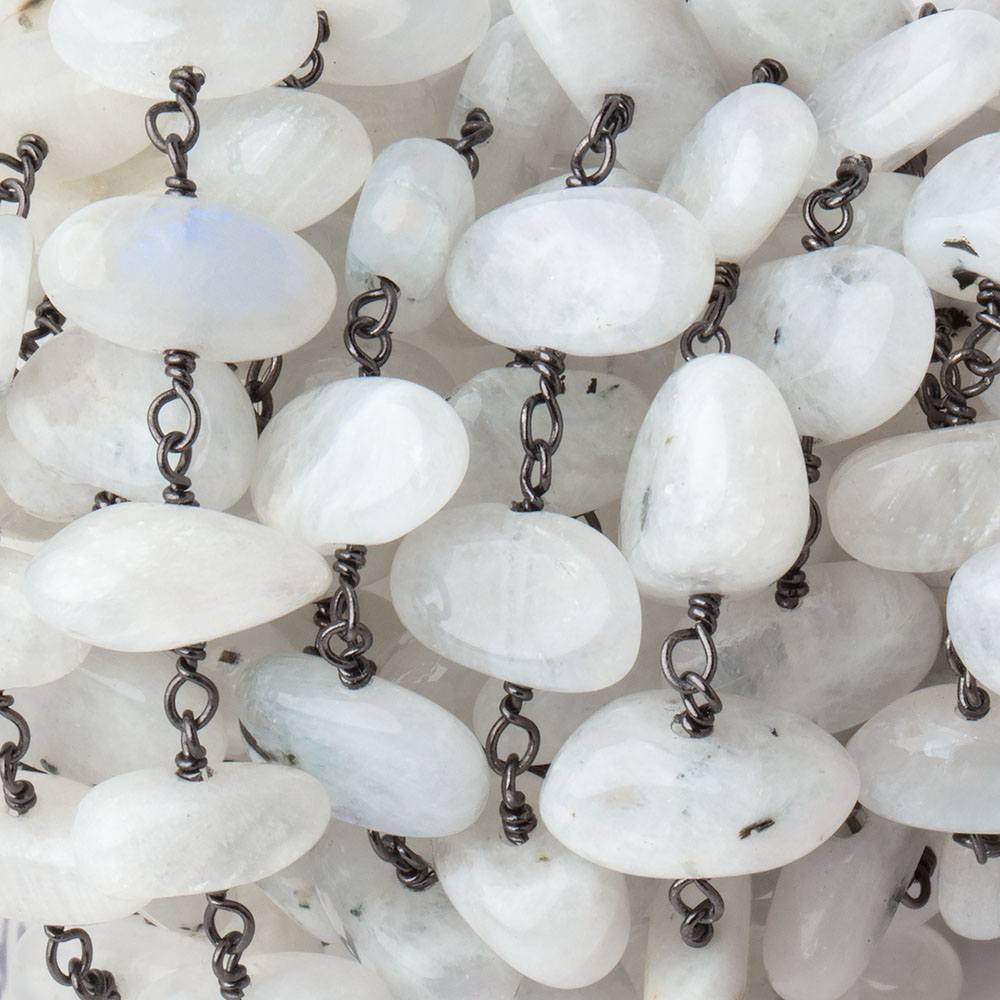 7-10mm Rainbow Moonstone Plain Nuggets on Black Gold over .925 Silver Chain - Beadsofcambay.com