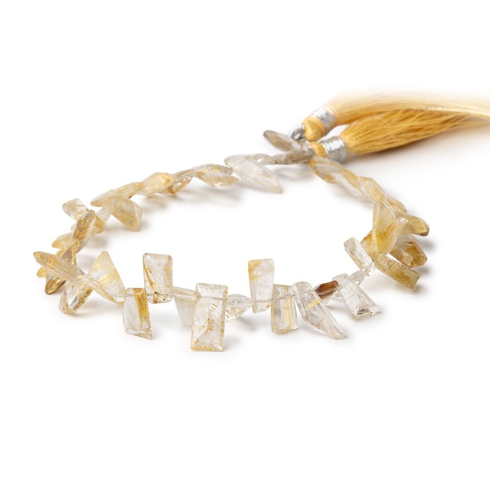 7-10mm Rutilated Quartz Pavilion Faceted Fancy beads 8 inch 45 pieces AA - Beadsofcambay.com